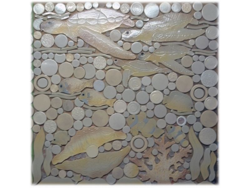Profile view Honu sea turtle mosaic tiles